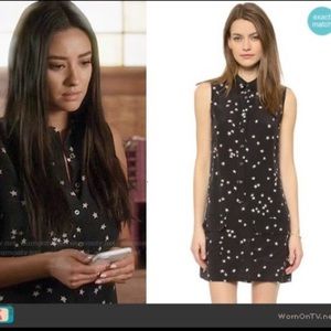 ASO PLL Equipment Black 100% Silk Star Print Dress